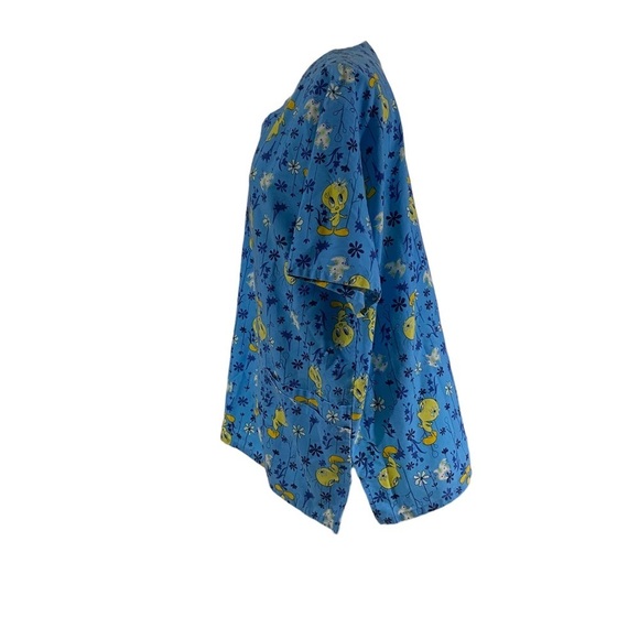 Warner Bros Looney Tunes Women Blue Tweety Bird Scrub Top Sz XL Double Pockets - Picture 3 of 11